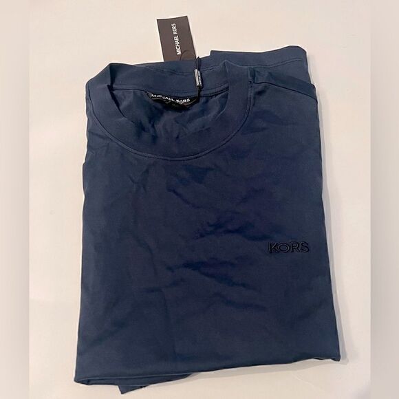 MICHAEL KORS Men L Essential Blue Navy Embroidered"KORS" Cotton T-Shirt L - Picture 4 of 5